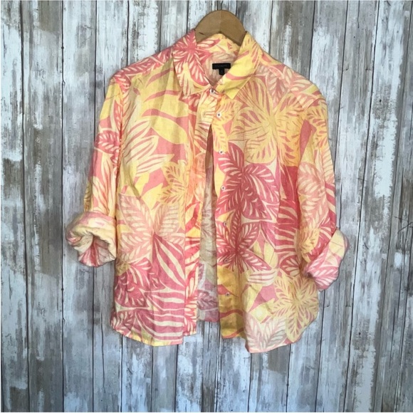 Talbots Linen Watercolor Botanical Button Down - Picture 2 of 6